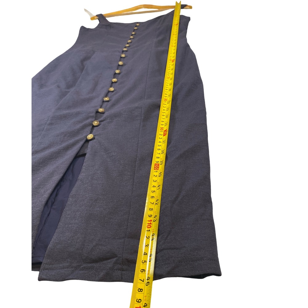 Lumiere Navy Blue Button Front Bustier Midi Dress Womens Large Sleeveless Sheath - Picture 8 of 13
